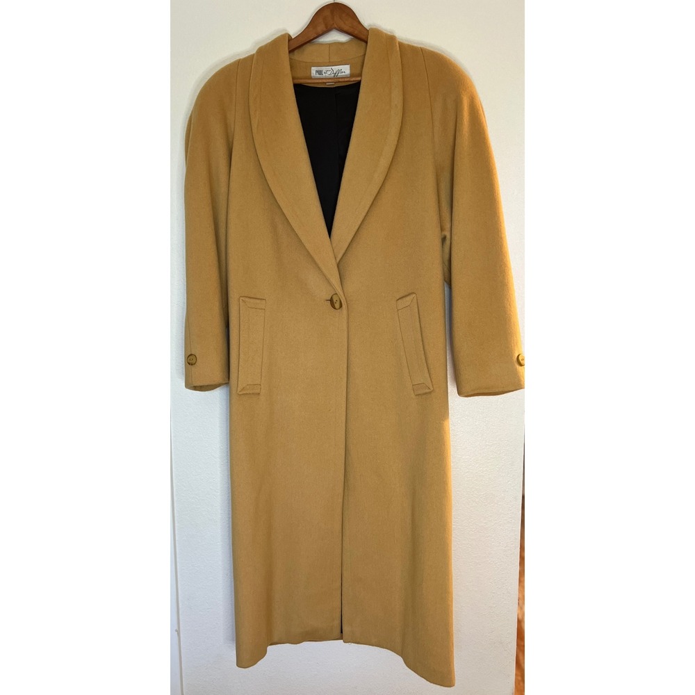 Vintage Paul Duffier Camel 100% Wool Long Coat USA Made Size 6